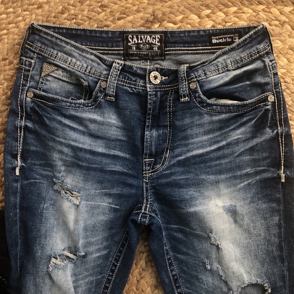 Salvage Jeans Mens Salvage Buckle Jeans Distressed Slim Fit 32r Poshmark
